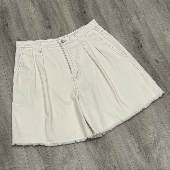 pistola Pants - Pistola Women's NOVA White Denim Pleated High Rise Relaxed Fit Bermuda Shorts